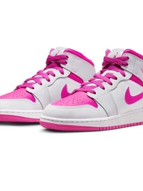 Nike Jordan 1 Big Kids White and Hot Pink High-Top Sneakers